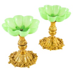 Pair of Green Opaline Cups Charles X