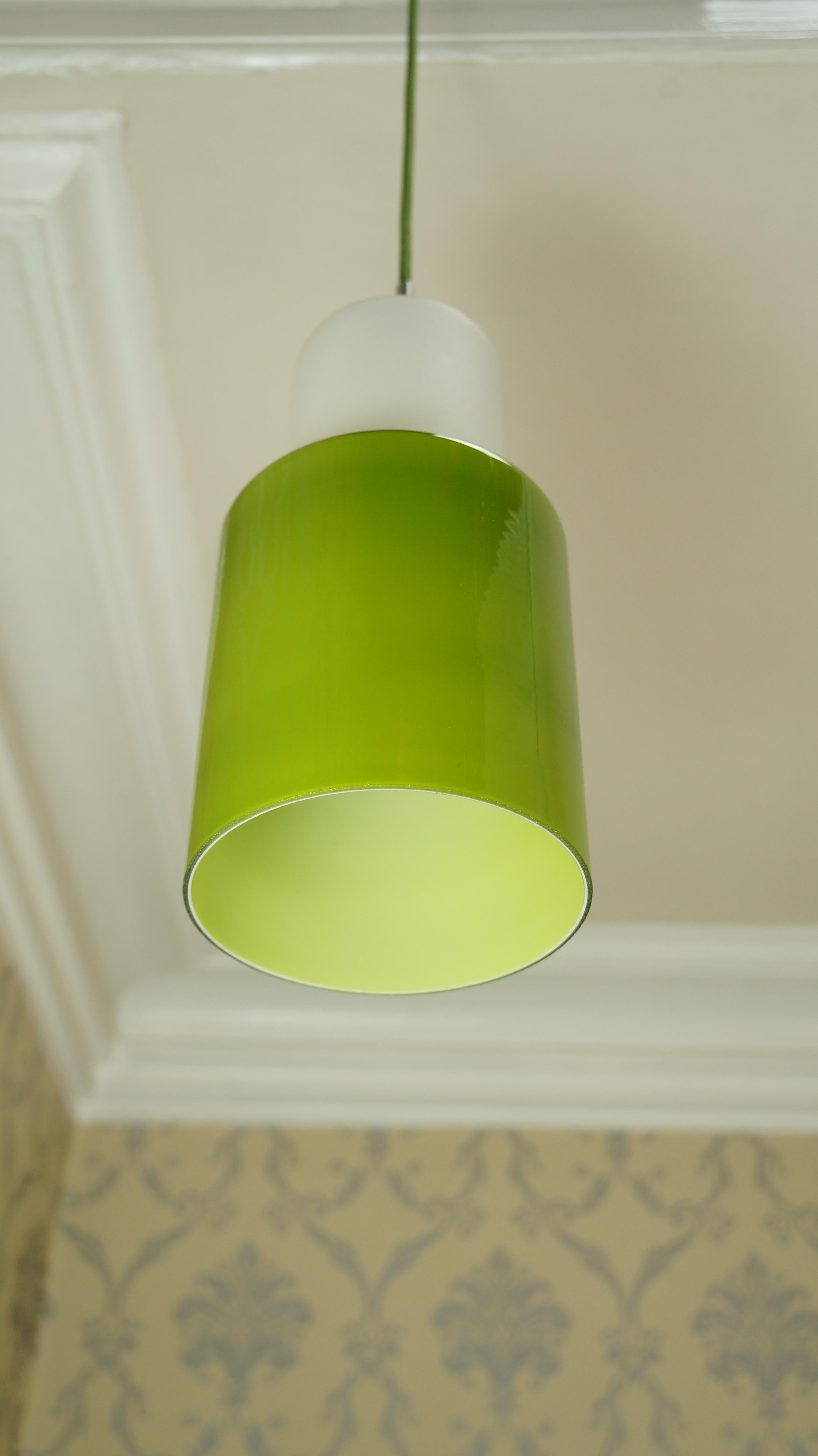 Pair of Green Opaline Glass Danish Ceiling Pendant Lights, Retro 1960s MCM 5