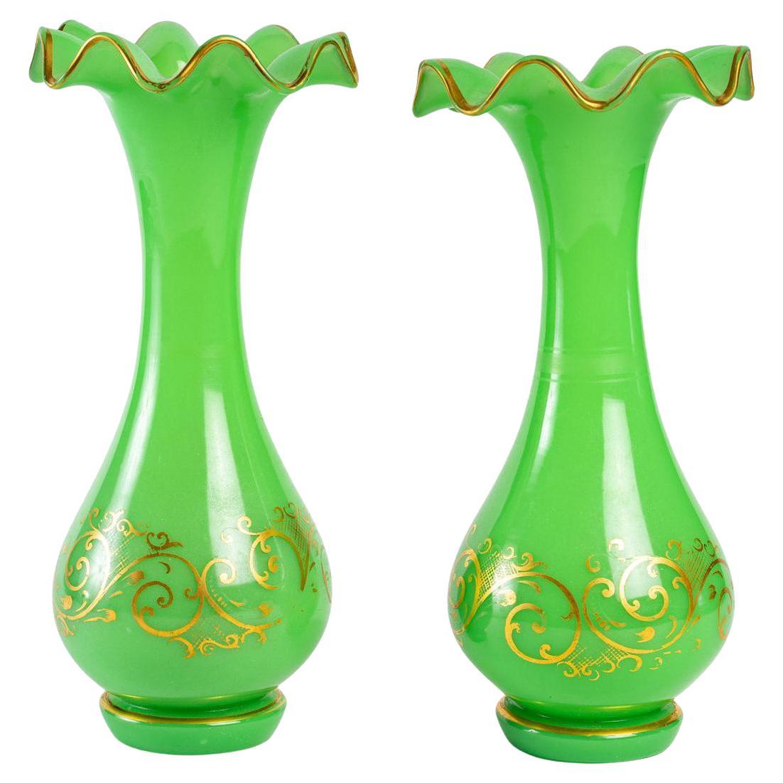 Pair of Green Opaline Vases, 1840s