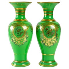 Pair of Green Opaline Vases, 19th Century