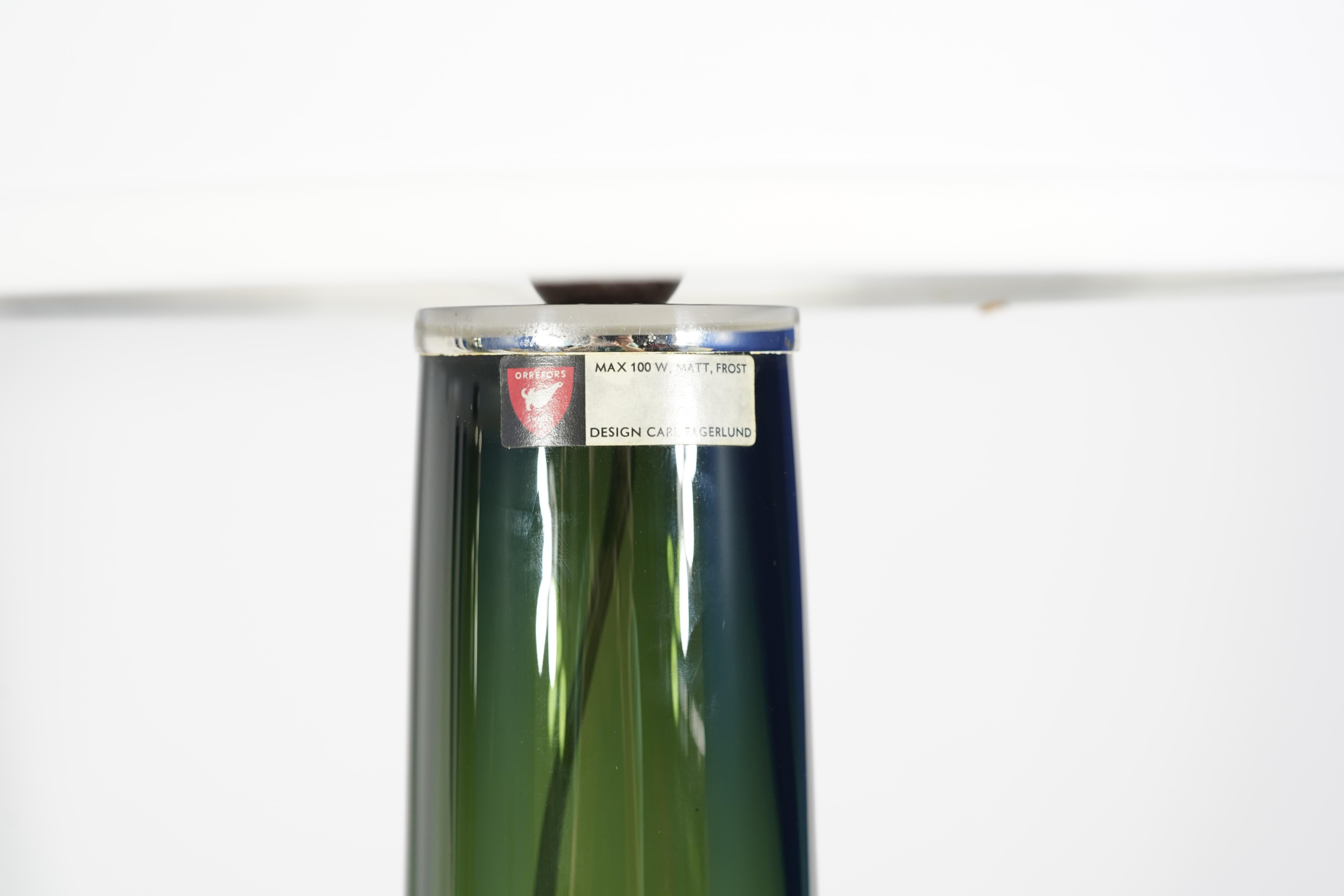 Swedish Pair of Green Orrefors Lamps Design by Carl Fagerlund Orrefors, Sweden, 1970 For Sale