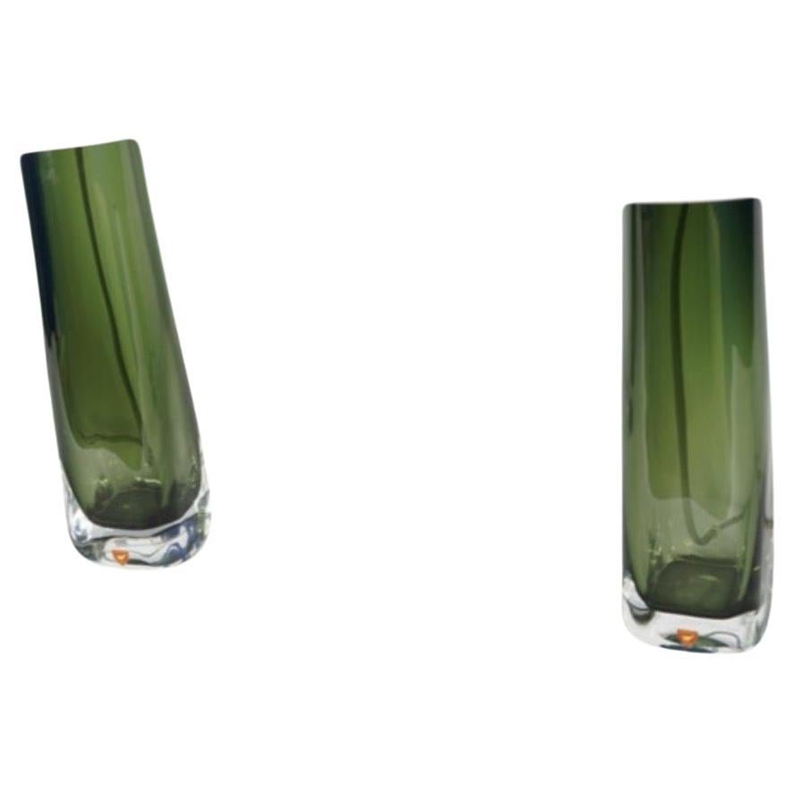Suédois Paire de lampes vertes Orrefors Design by Carl Fagerlund Orrefors, Suède, 1970 en vente