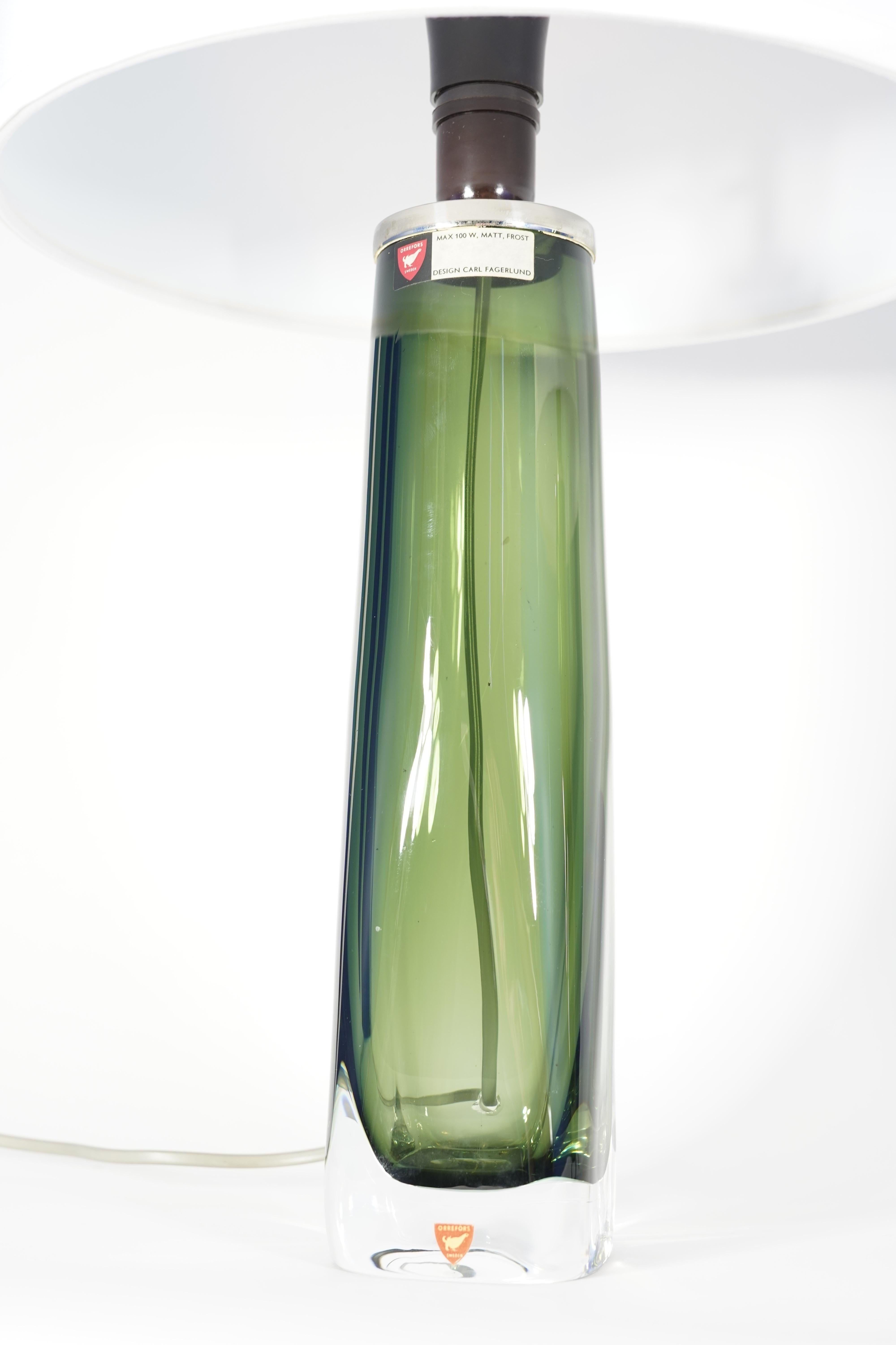 Hand-Crafted Pair of Green Orrefors Lamps Design by Carl Fagerlund Orrefors, Sweden, 1970 For Sale