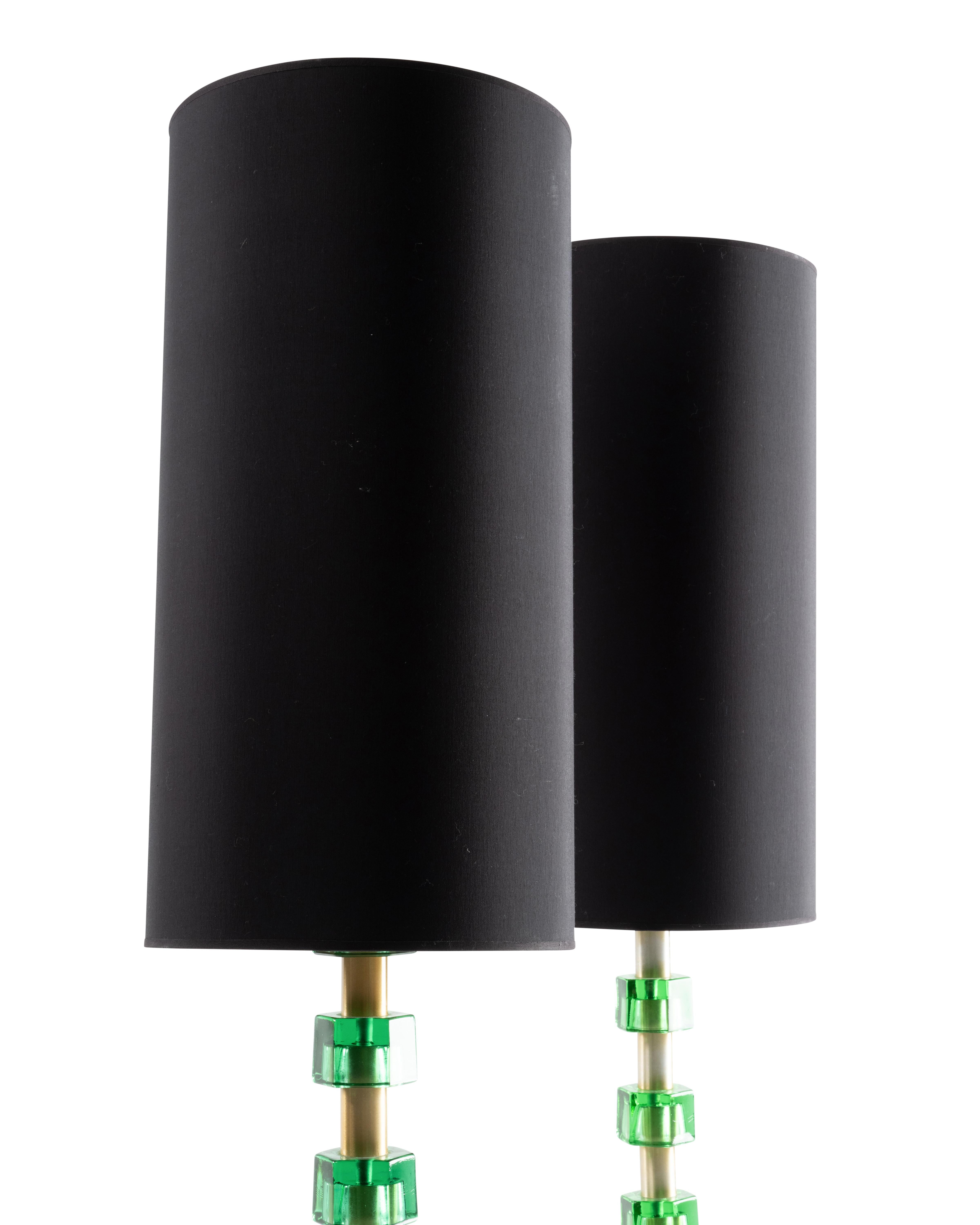 Suédois Paire de lampes Orrefors vertes en vente