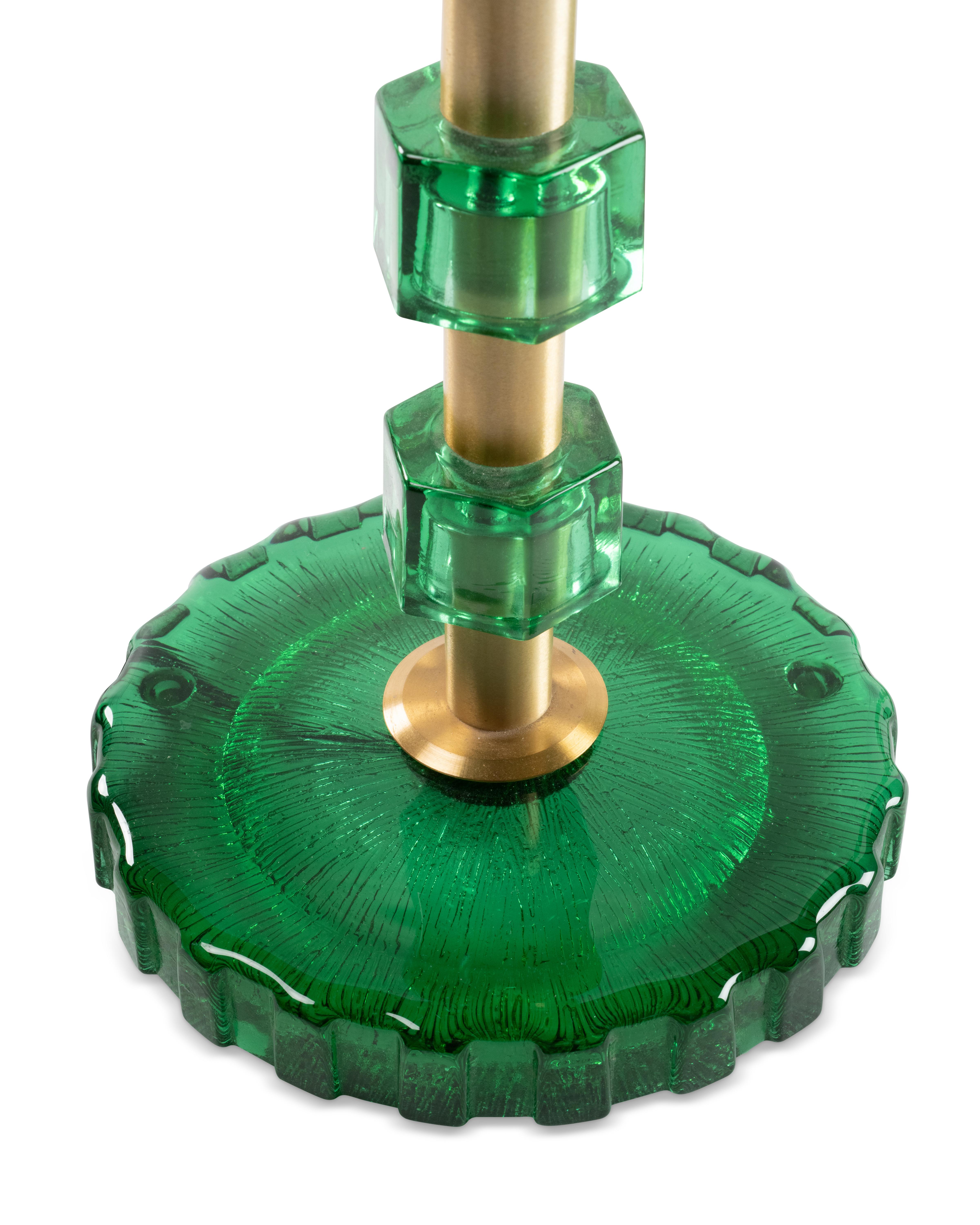Laiton Paire de lampes Orrefors vertes en vente