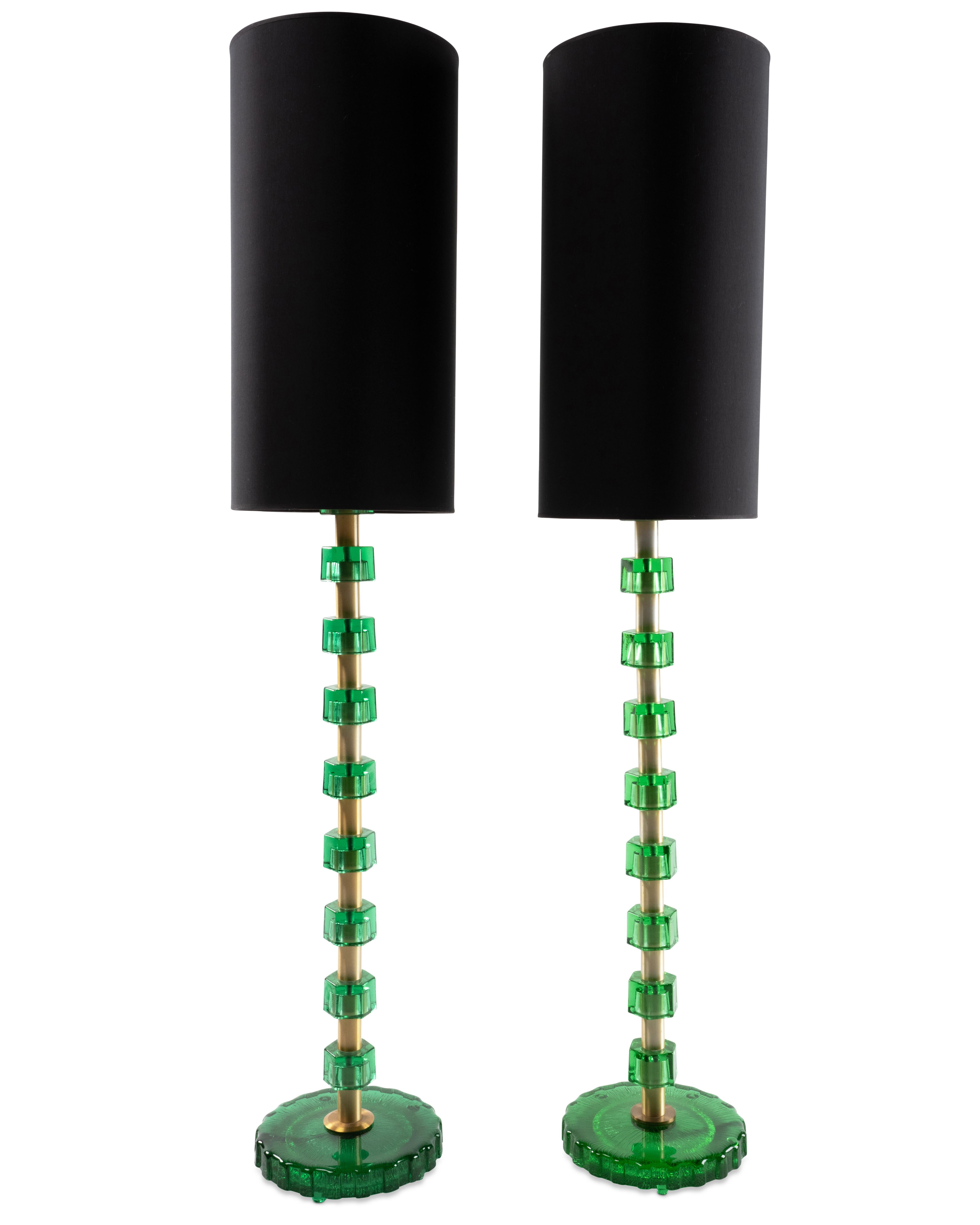 Paire de lampes Orrefors vertes en vente 2