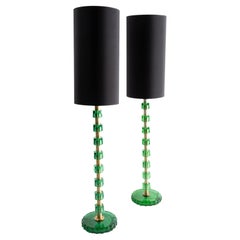 Pair of green Orrefors lamps