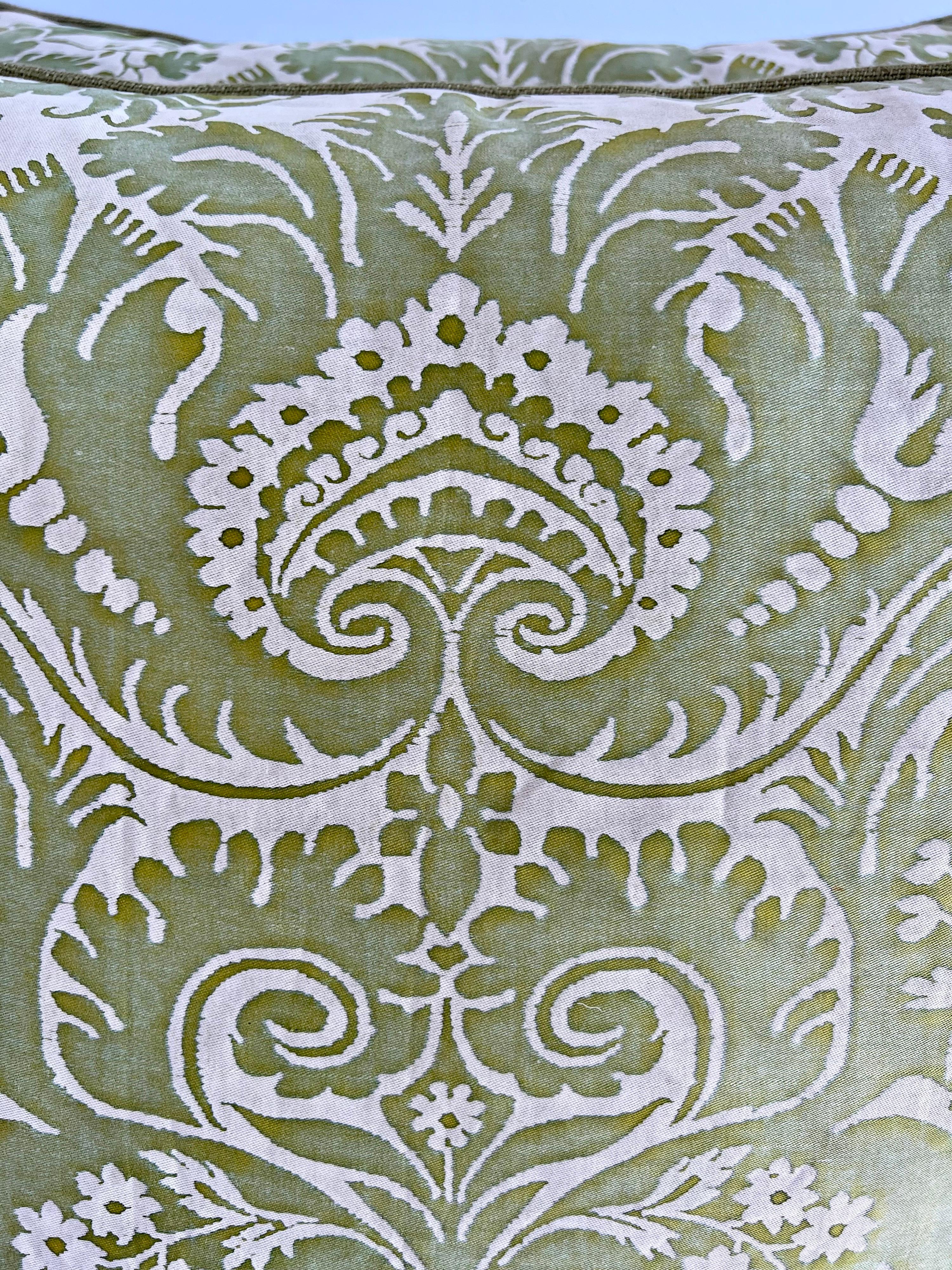 Italian Pair of Green Orsini Patterned Fortuny Pillows