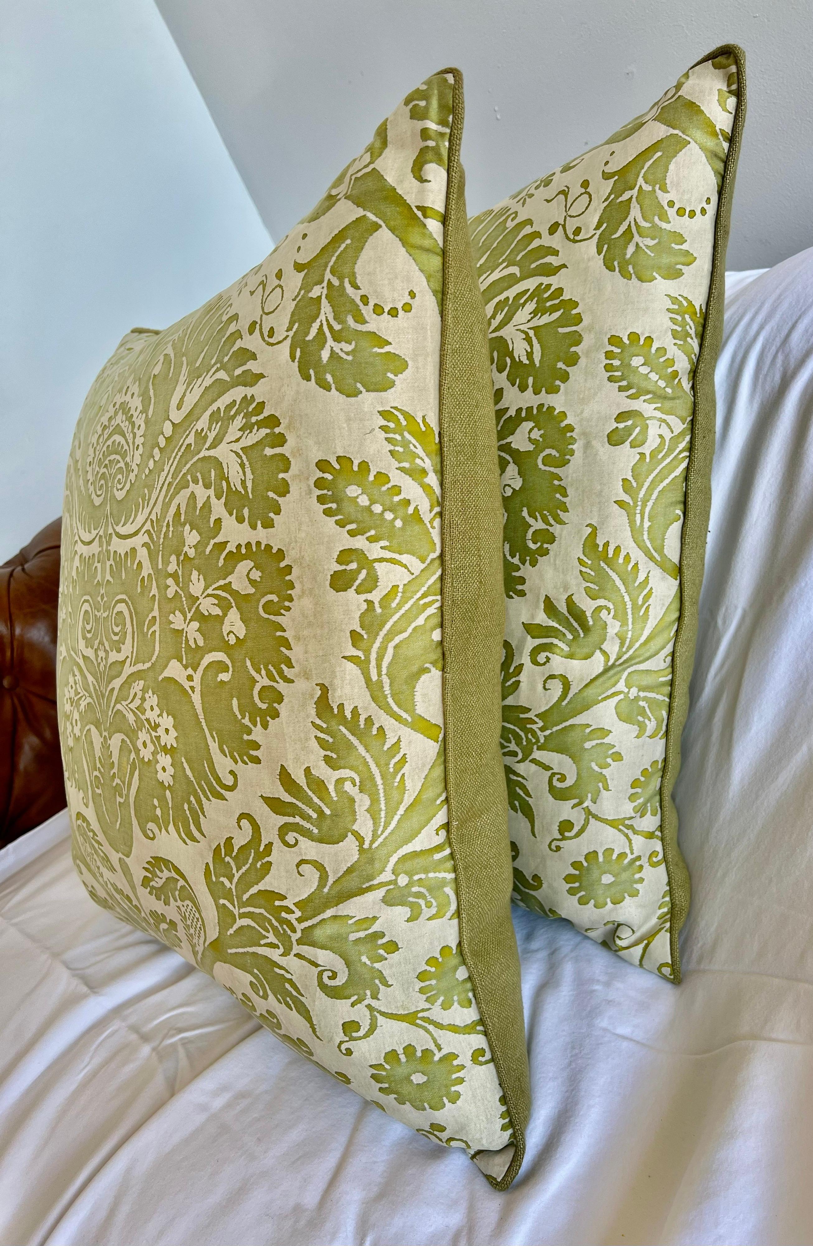 Pair of Green Orsini Patterned Fortuny Pillows 2