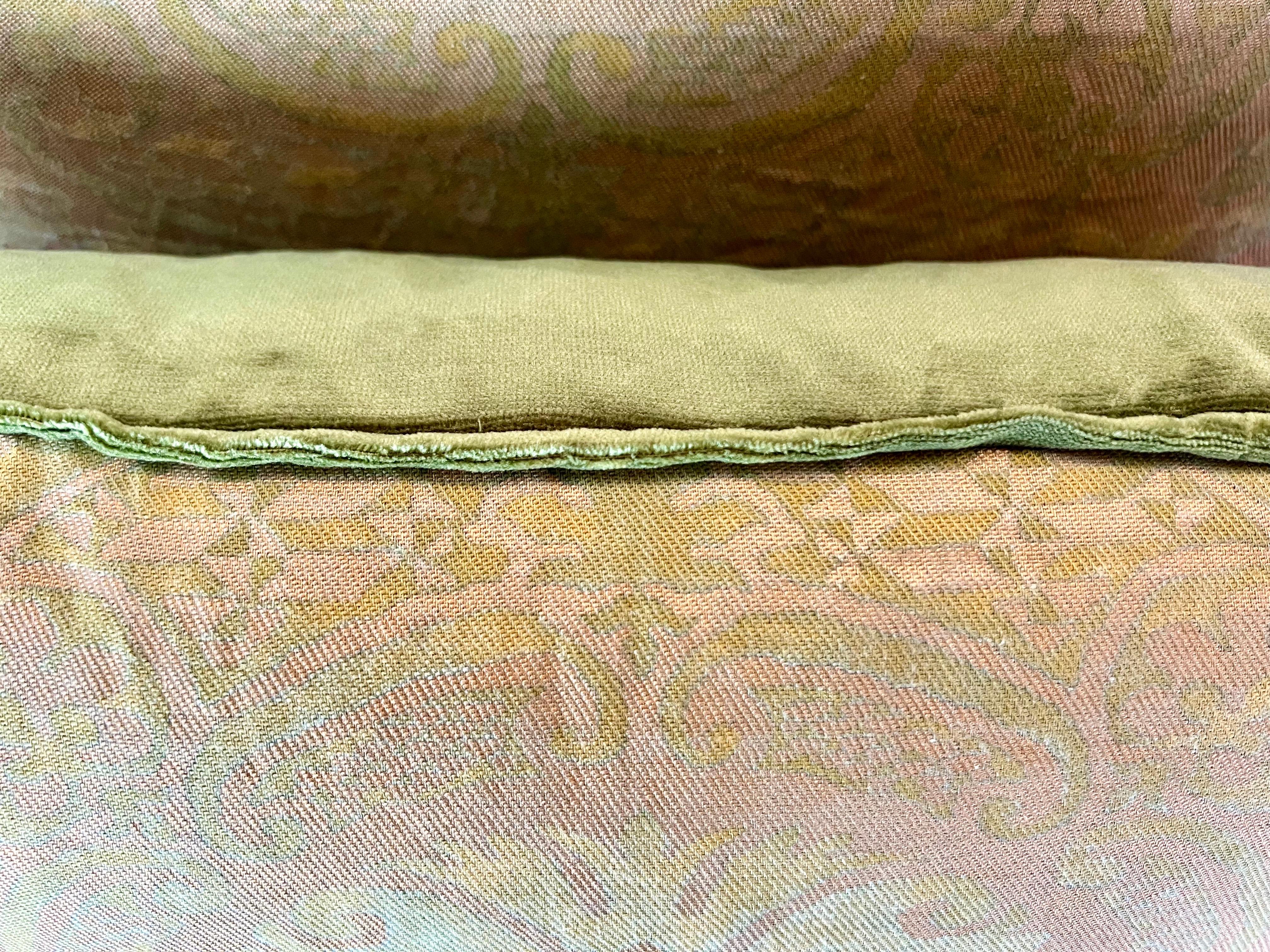 Renaissance Pair of Green Orsini Patterned Fortuny Pillows w/ Velvet Backs