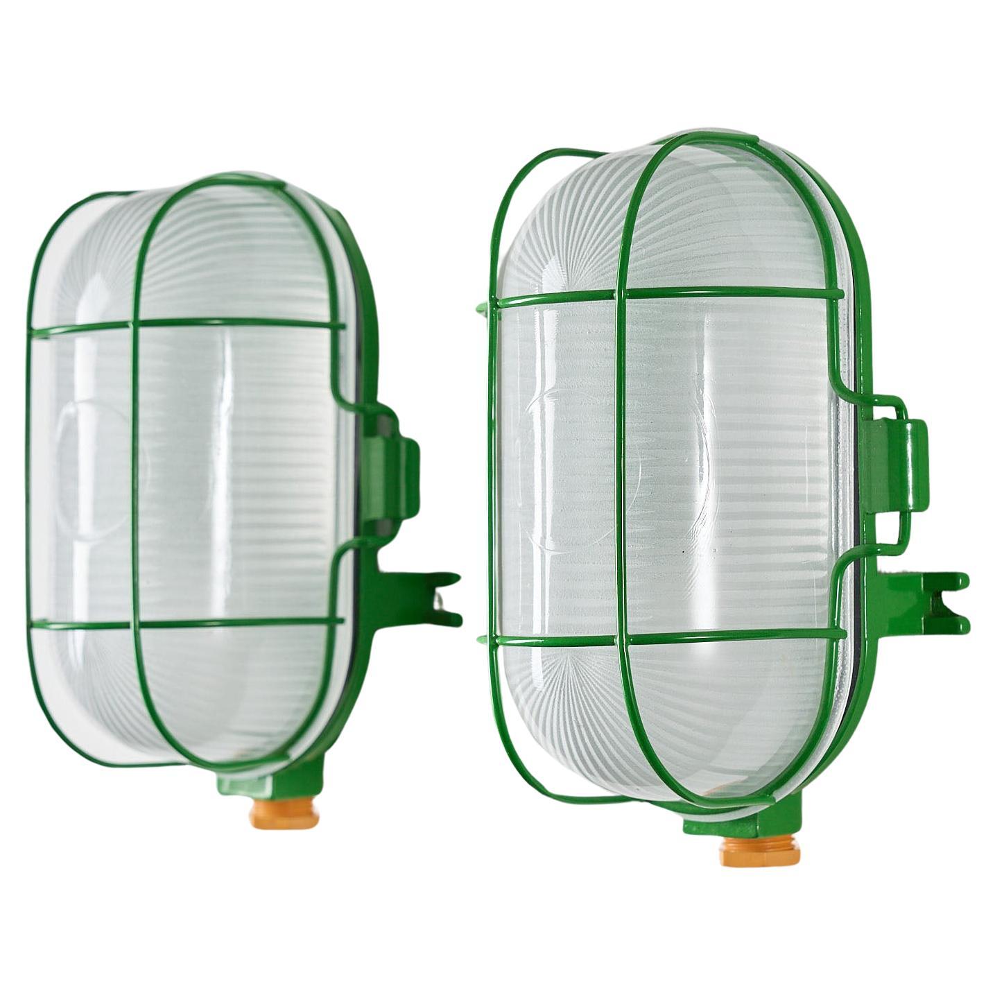 Pair of Green Oval Cage Wall Lamps (set) For Sale