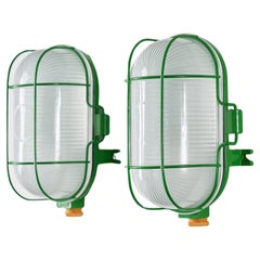 Pair of Green Oval Cage Wall Lamps (set)