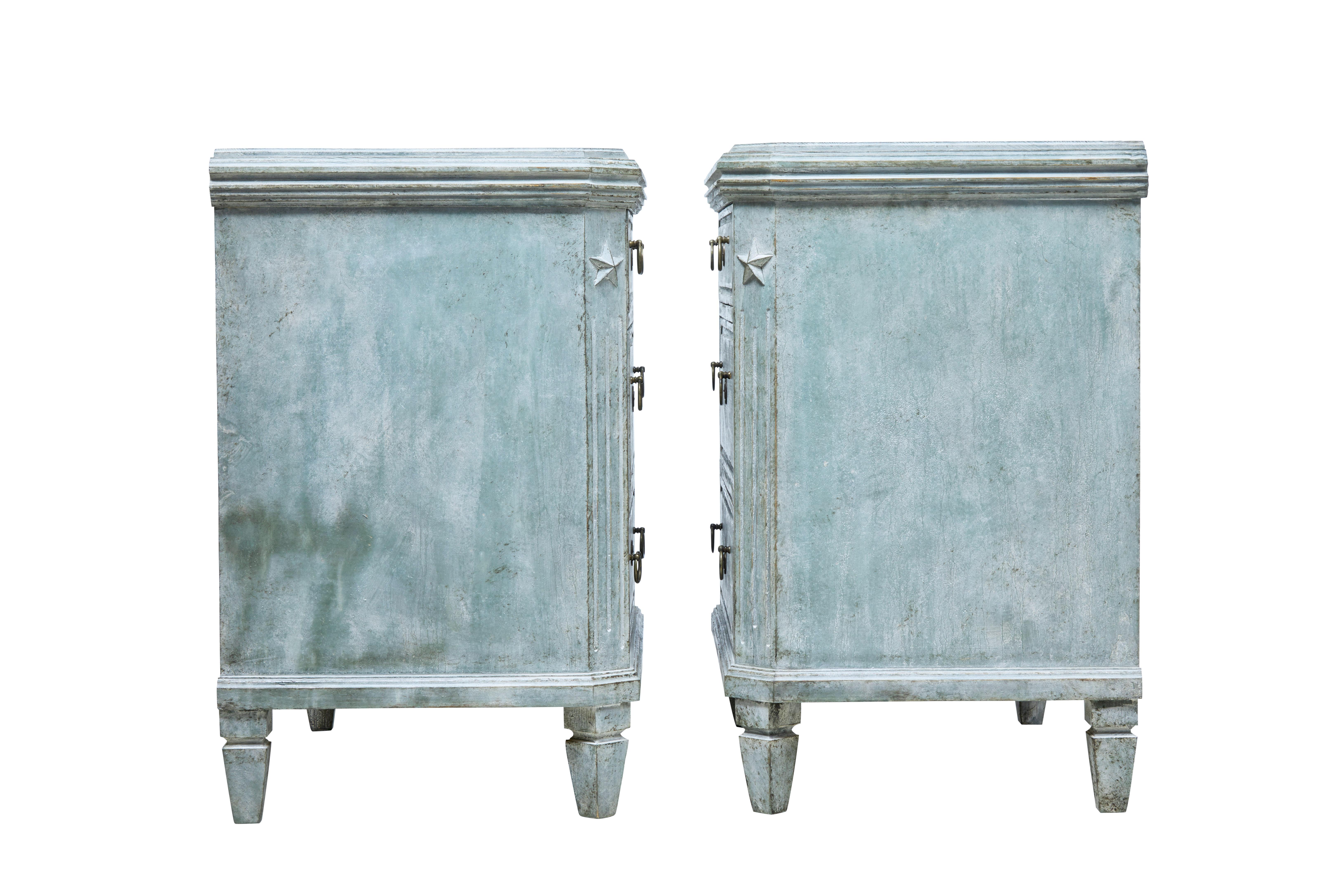 Pine Pair of Green Painted 19th Century Swedish Chest of Drawers