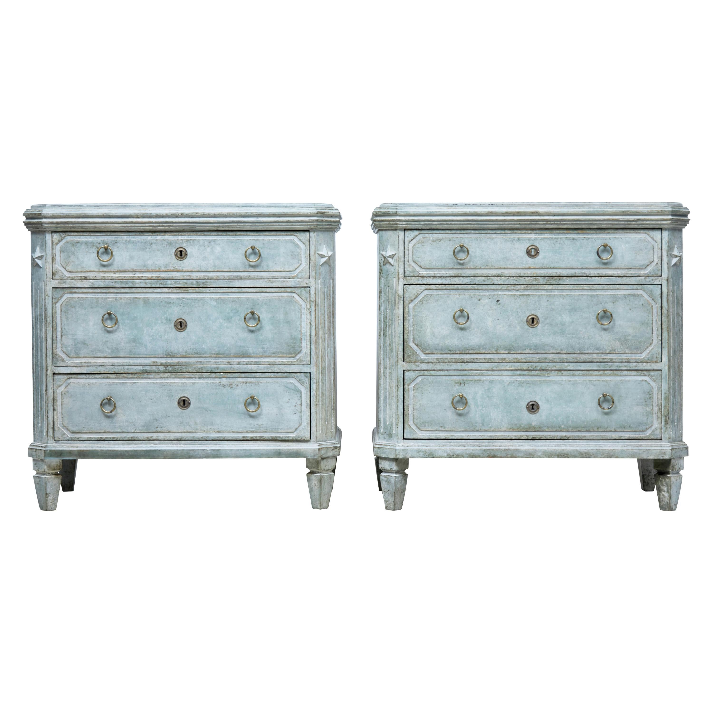Pair of Green Painted 19th Century Swedish Chest of Drawers