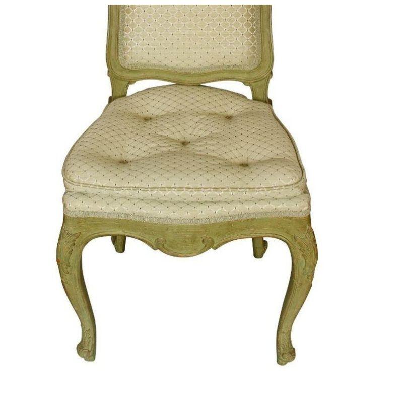 Pair of Green Painted French Style Side Chairs with Shell Motif and Tufted Seat  In Good Condition For Sale In Locust Valley, NY