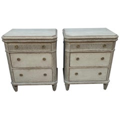 Antique Pair of Green Painted Gustavian Dressers Or Chests Of Drawers