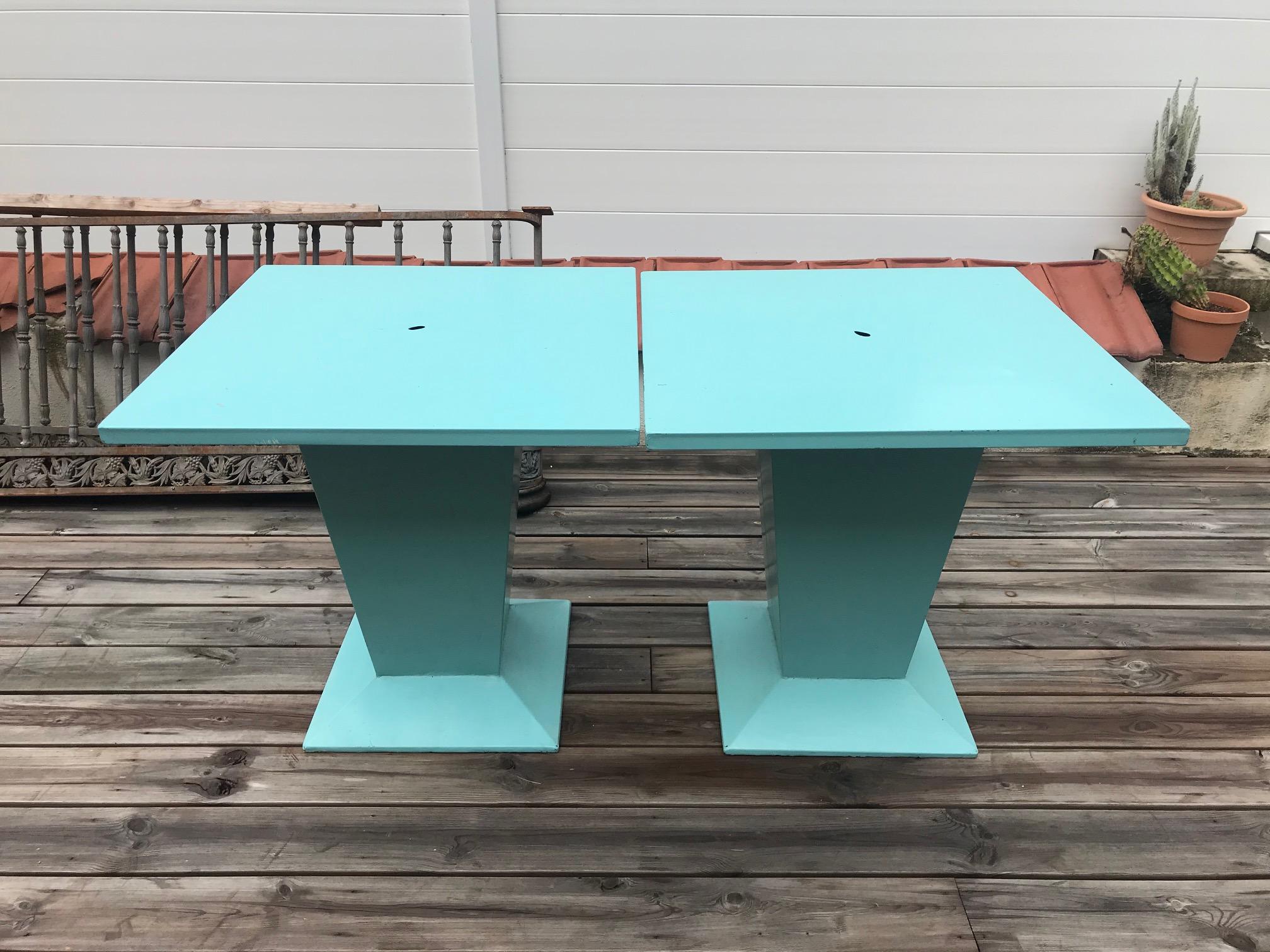 Mid-20th Century Pair of Green Painted Metal Tolix Tables, 1950s