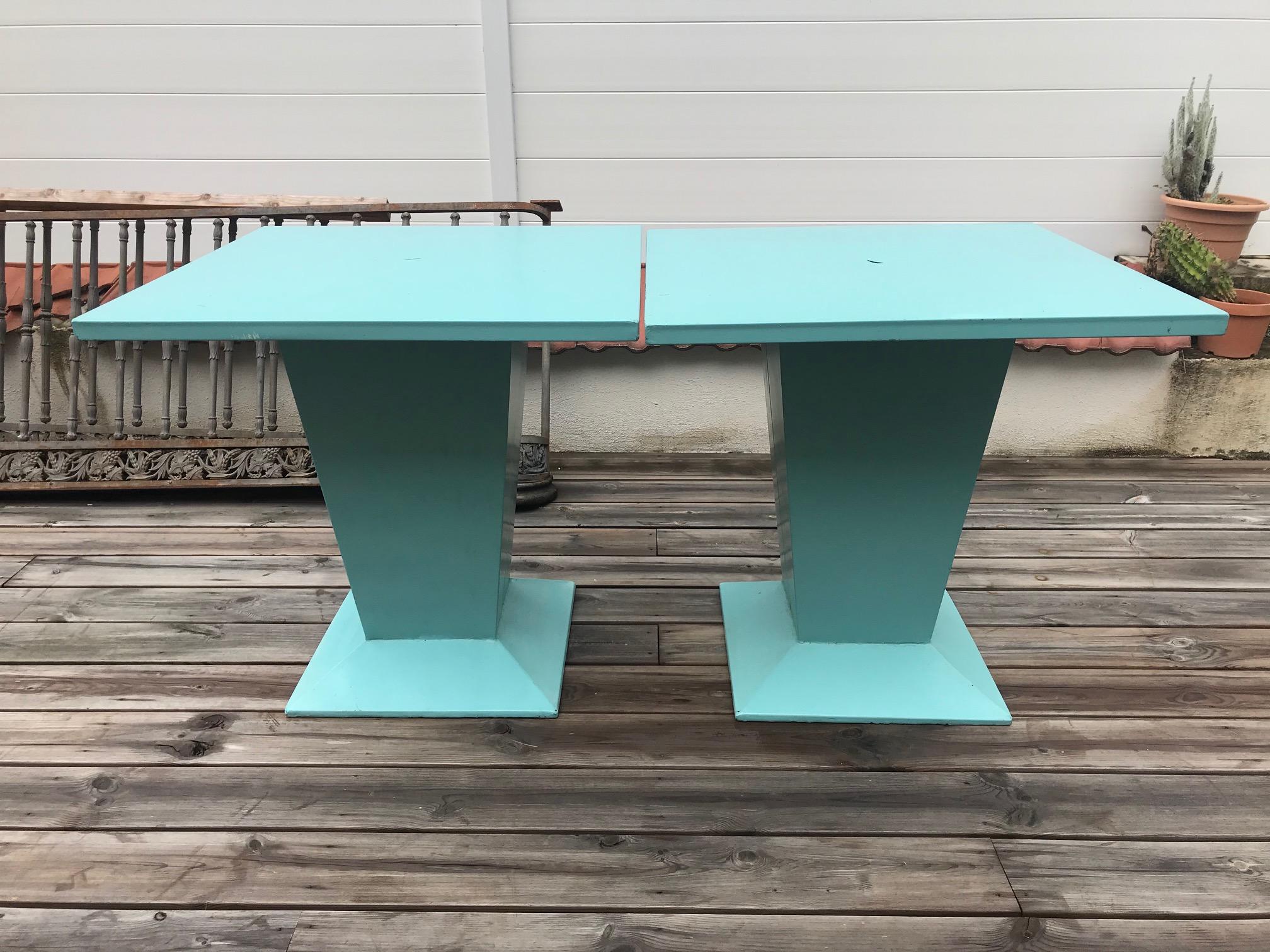 Pair of Green Painted Metal Tolix Tables, 1950s 1