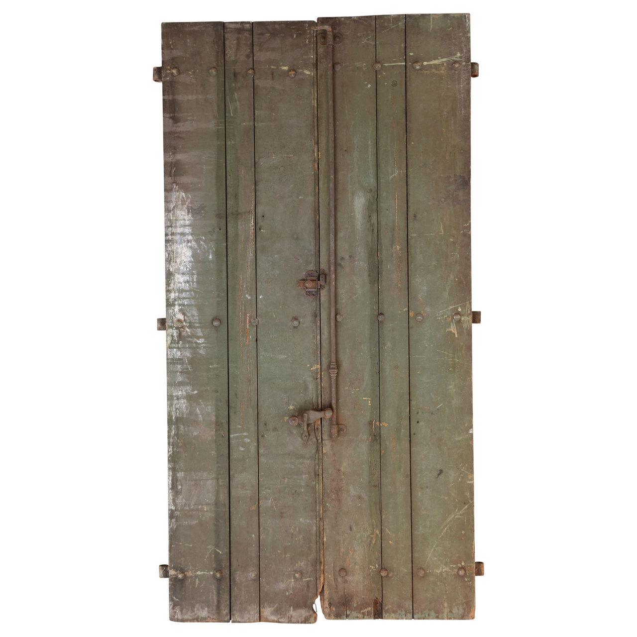 Pair of Rustic Green Painted Spanish Shutters 3