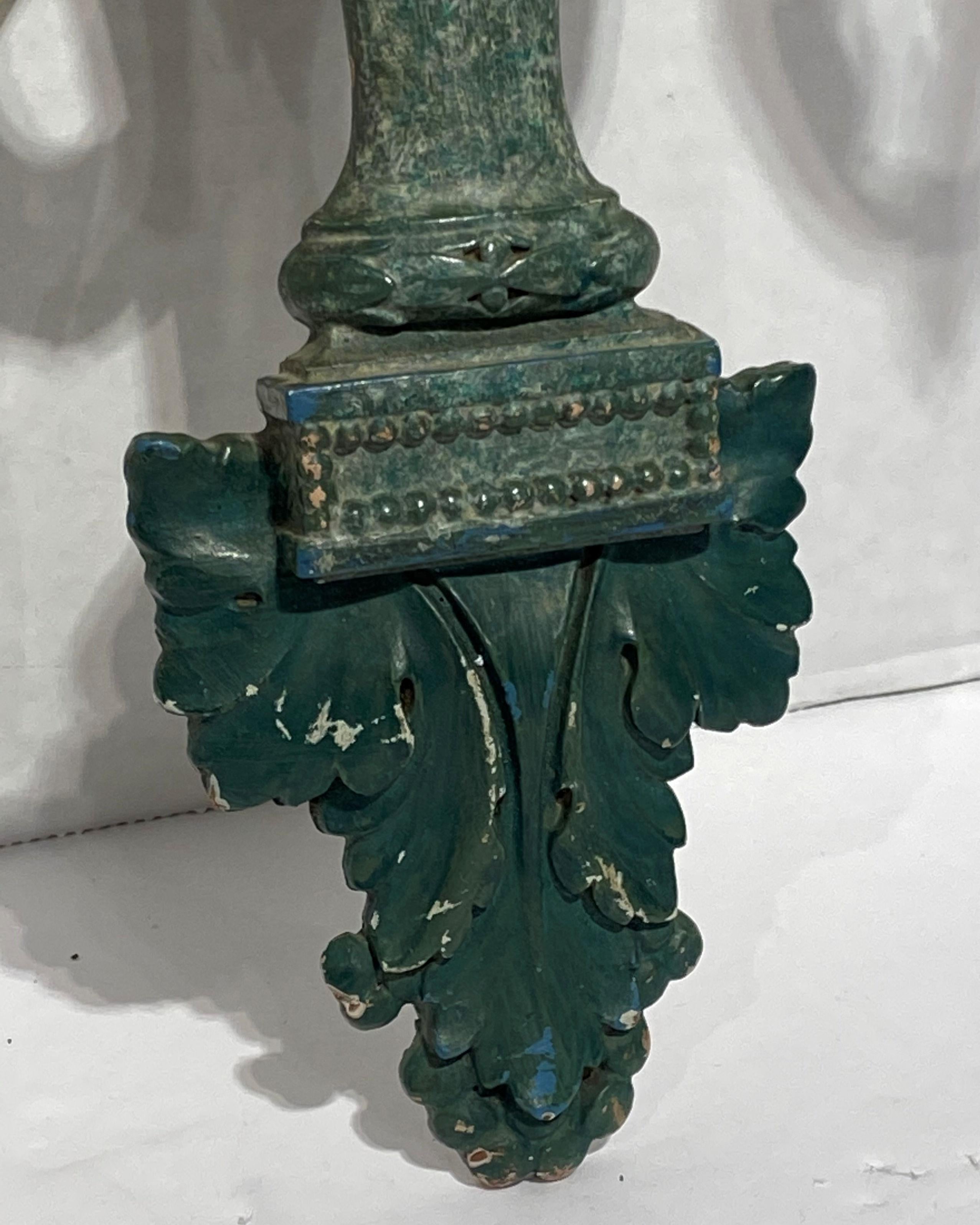 Pair of Green Patina and Gilt Bronze Classical Two-Arm Sconces For Sale 1