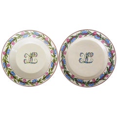 Pair of Green, Pink and Blue Floral Banded Plates