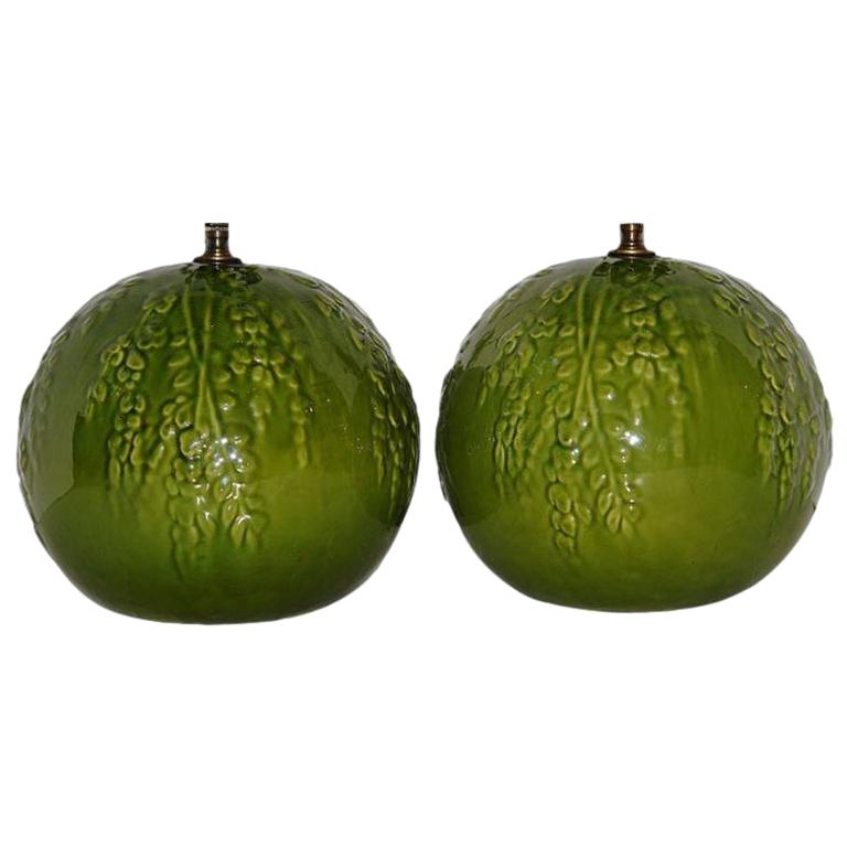 Pair of Green Porcelain Table Lamps