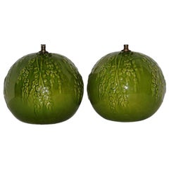 Pair of Green Porcelain Table Lamps Pair of Green Porcelain Table Lamps