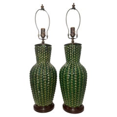 Vintage Pair of Green Porcelain Table Lamps