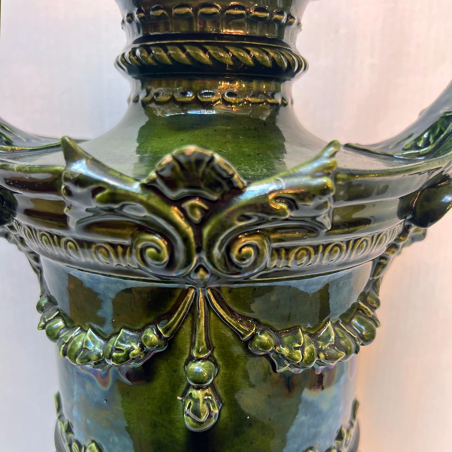 English Pair of Green Porcelain Vases For Sale