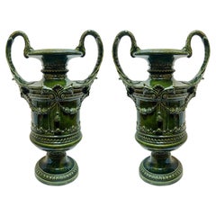 Antique Pair of Green Porcelain Vases