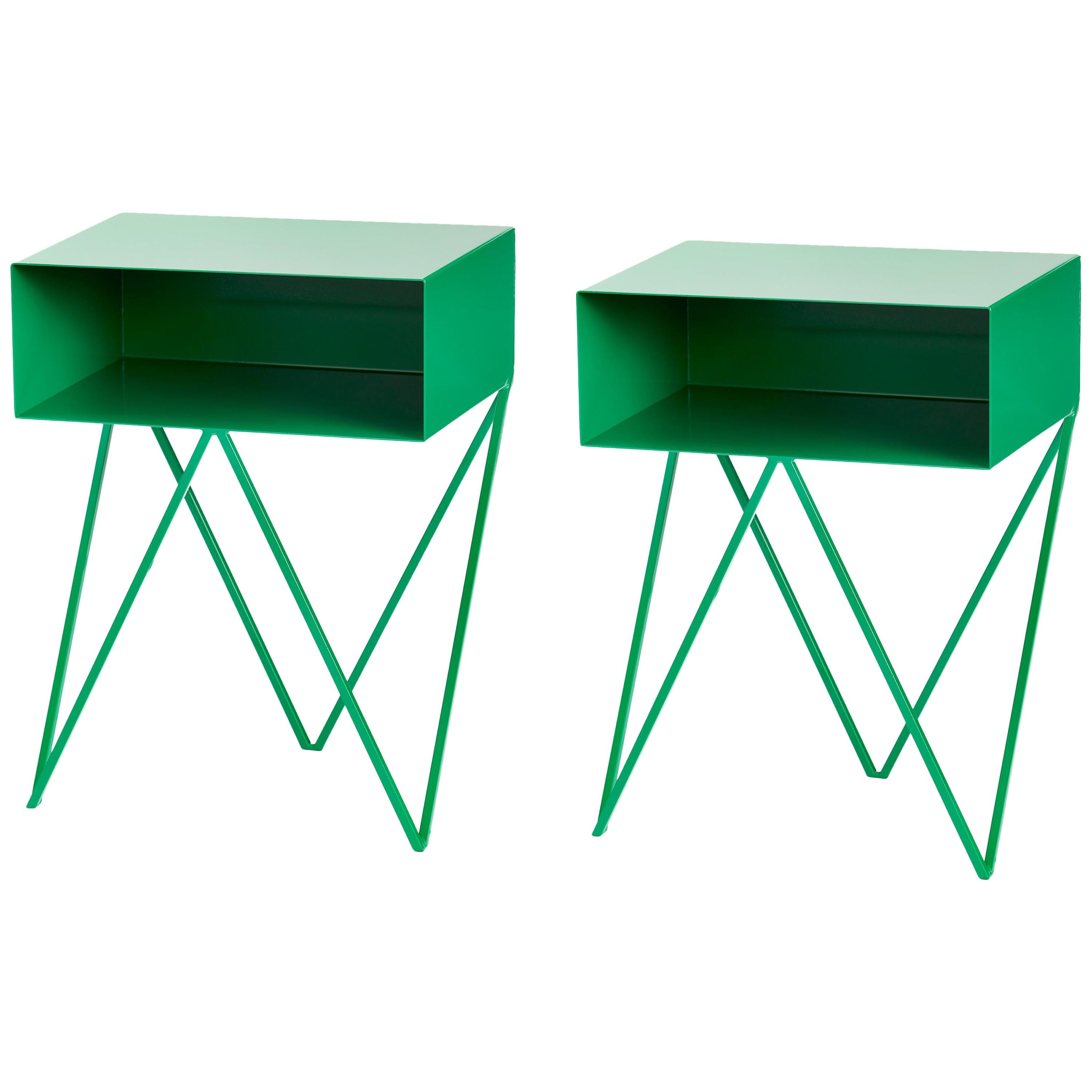 Pair of Green Robot Bedside Tables - Nightstands
