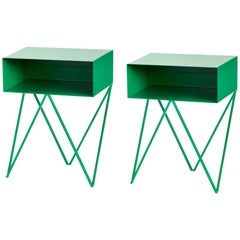 Pair of Green Powder Coated Steel Robot Bedside Tables