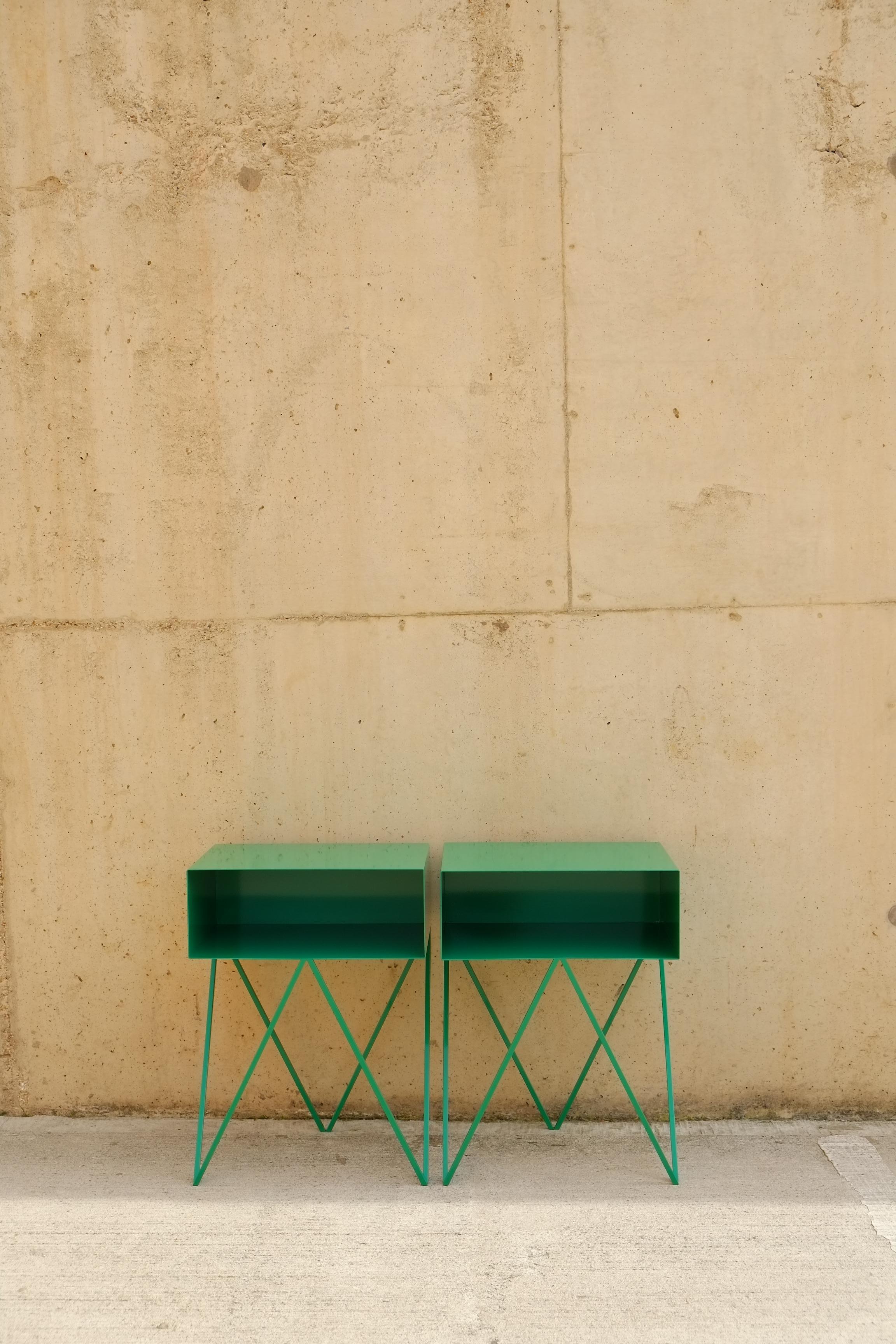 British Pair of Green Robot Bedside Tables - Nightstands For Sale