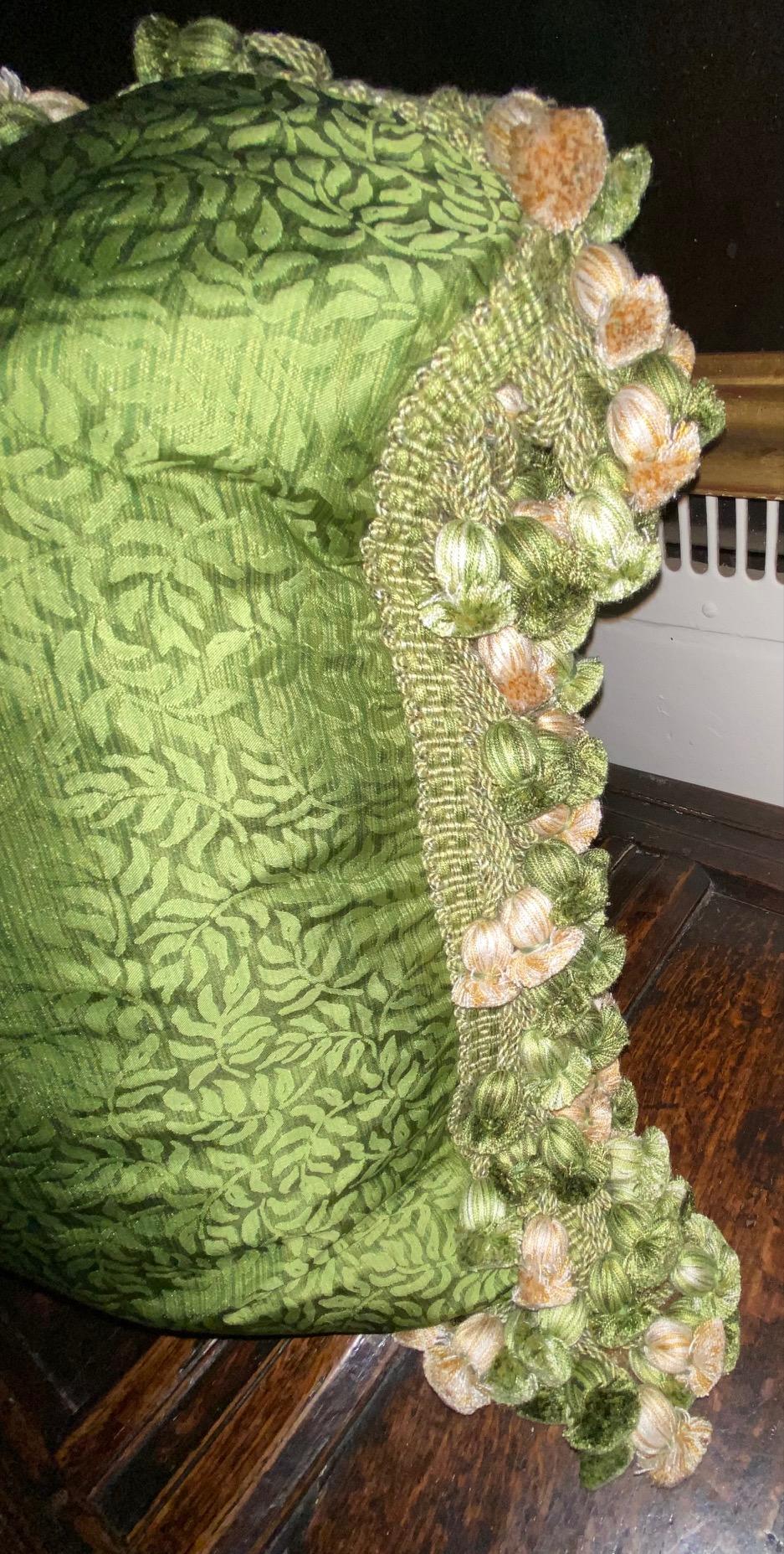 North American Pair of Green Silk Cushions For Sale