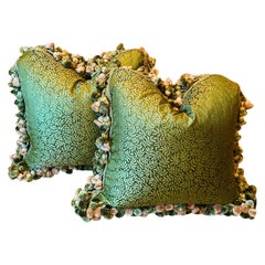 Pair of Green Silk Cushions