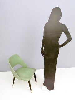 Paire de chaises d'appoint Skai vertes avec pieds en bois ébénisé, Italie