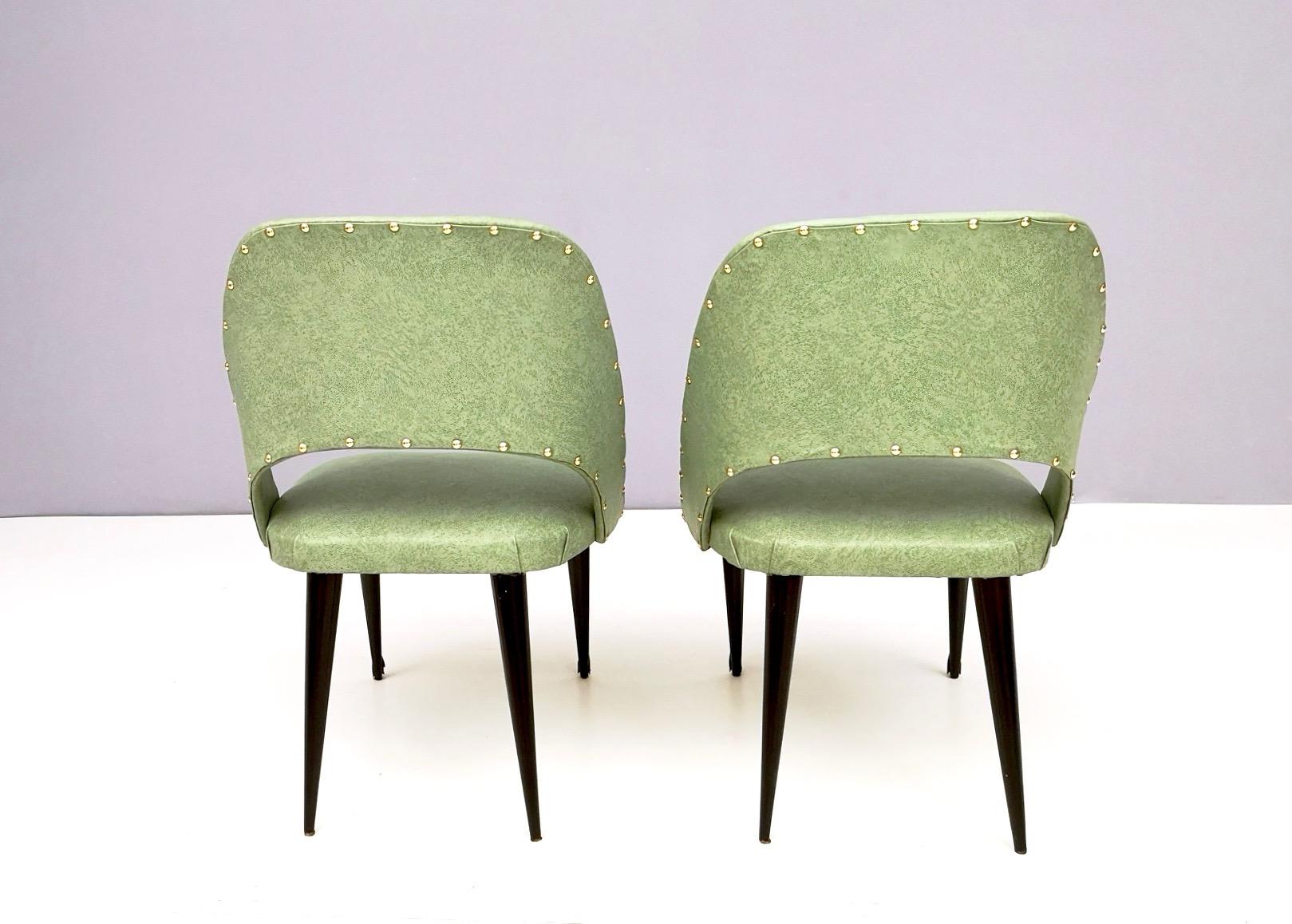 Mid-20th Century Pair of Vintage Green Skai Side Chairs with Ebonized Wood Legs, Italy For Sale