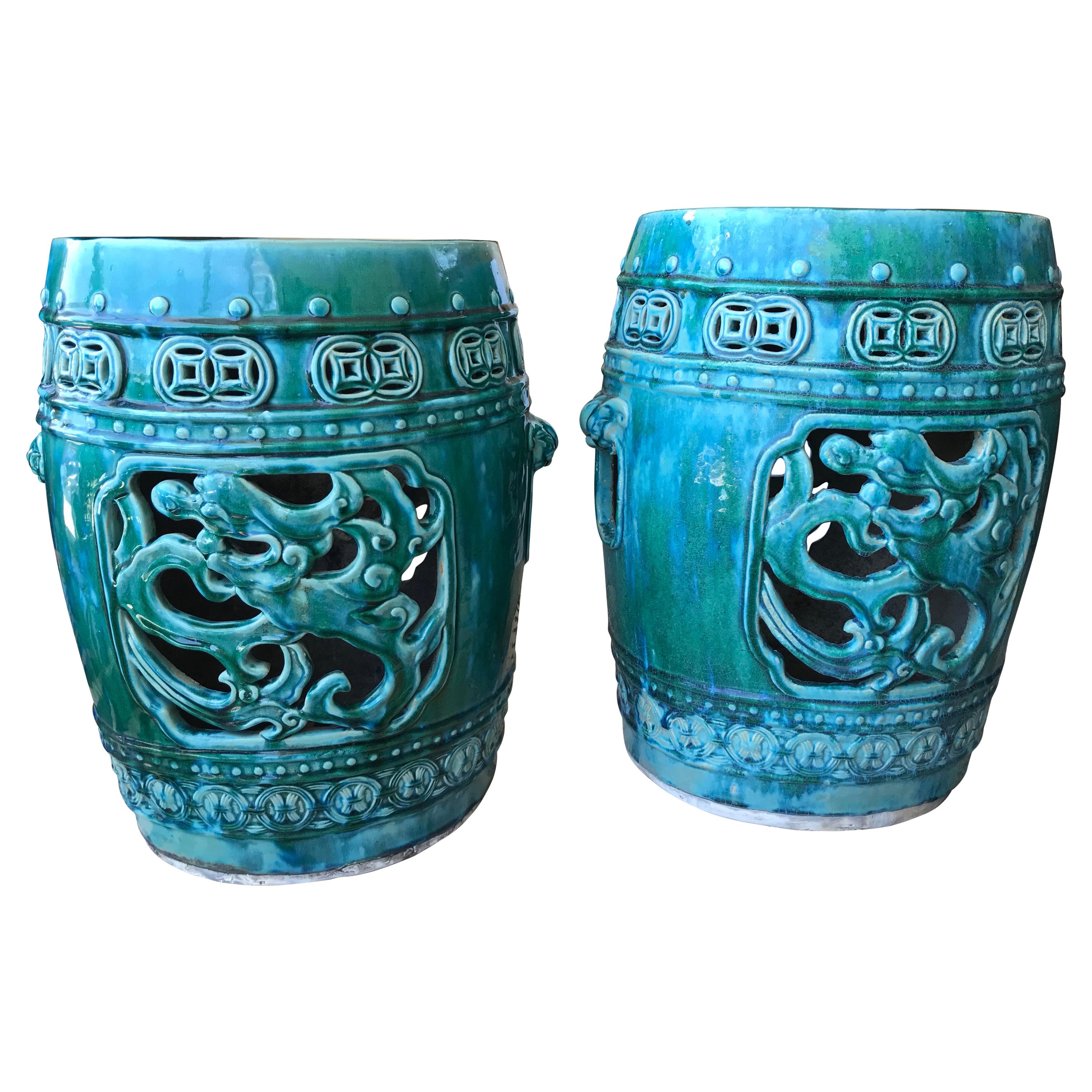 Pair of " Green Teal " Garden Seats