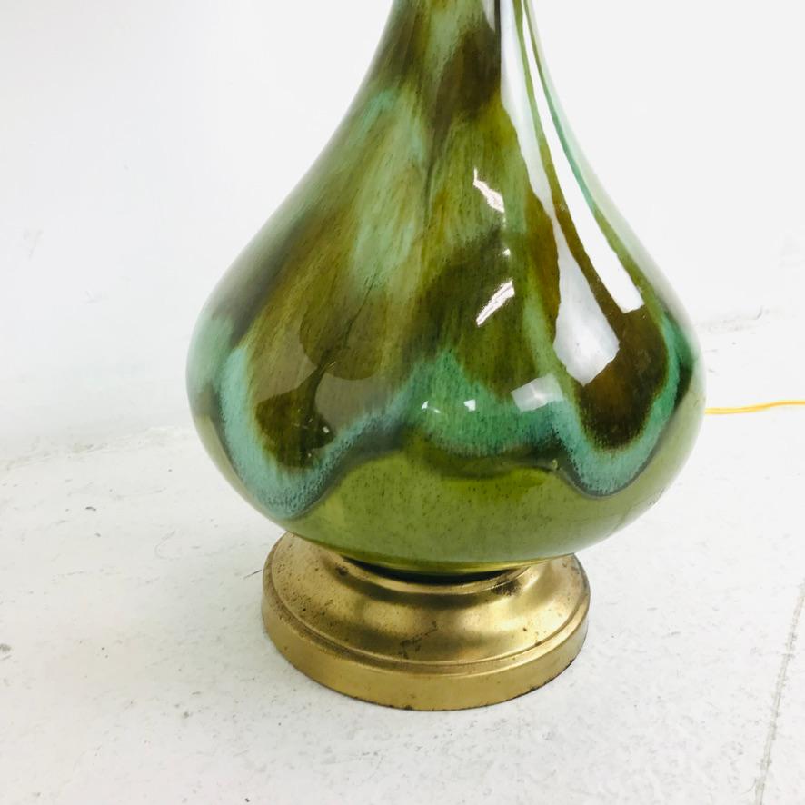 20th Century Pair of Green Teardrop Porcelain Lamps