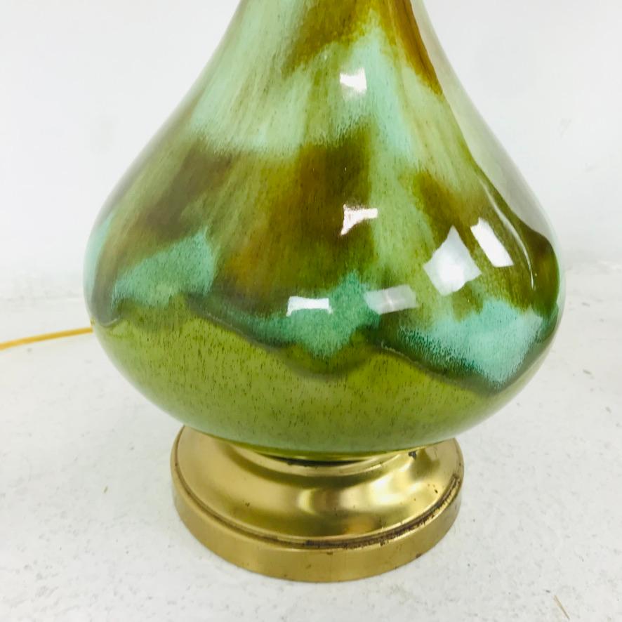 Art Glass Pair of Green Teardrop Porcelain Lamps