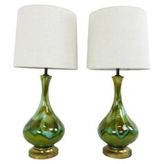 Pair of Green Teardrop Porcelain Lamps