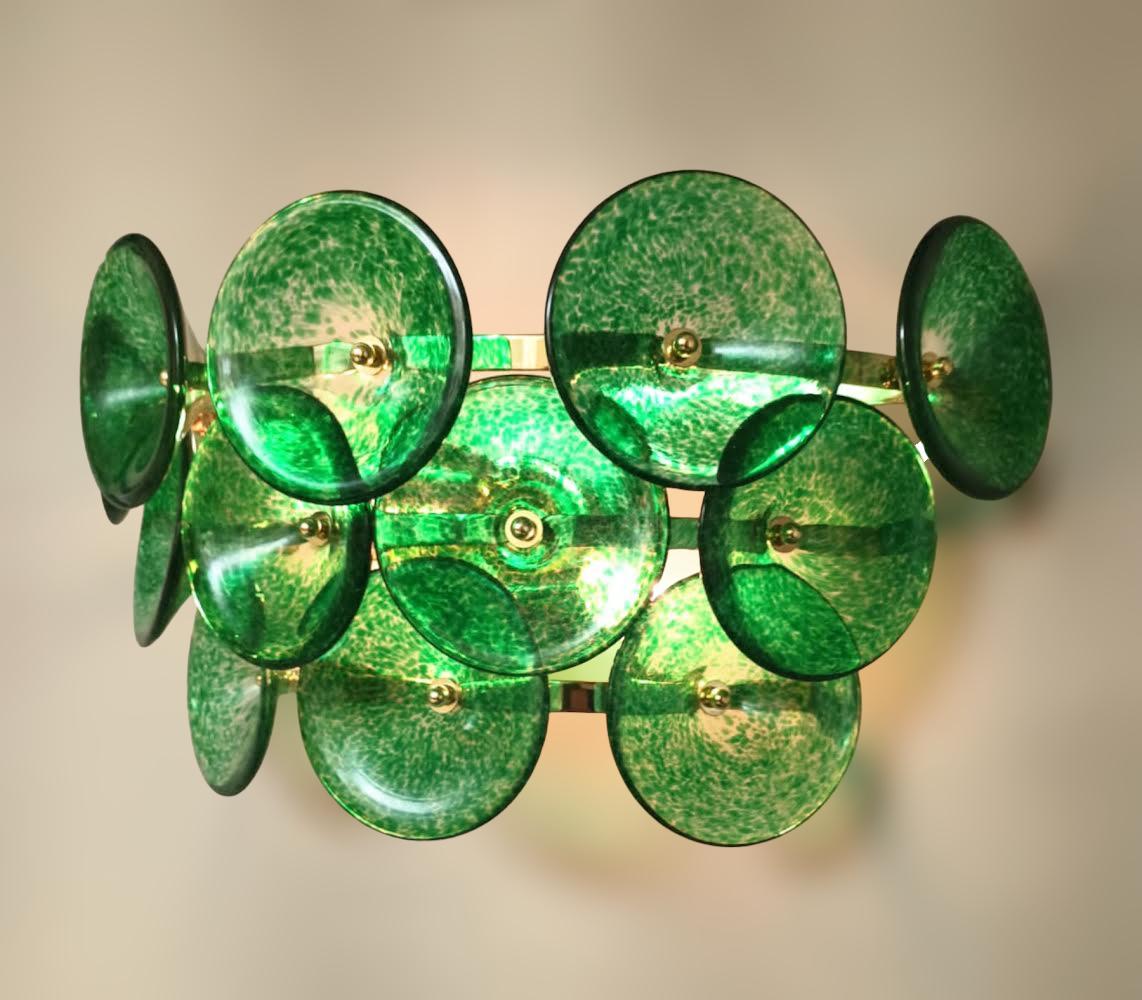 Murano Glass Pair of Green Trumpets Sconces For Sale