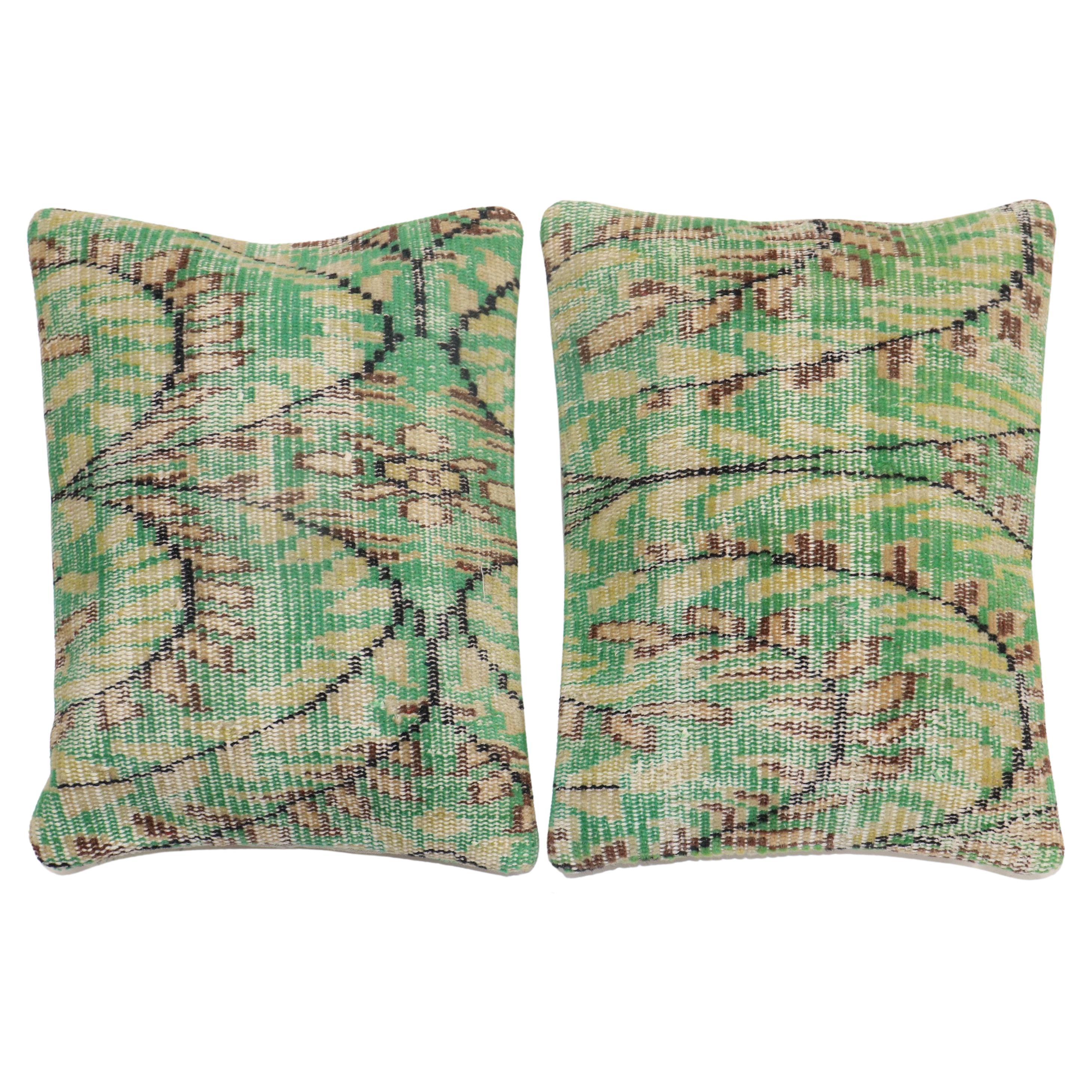 Pair of Green Turkish Deco Rug Pillows For Sale