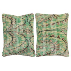 Pair of Green Turkish Deco Rug Pillows