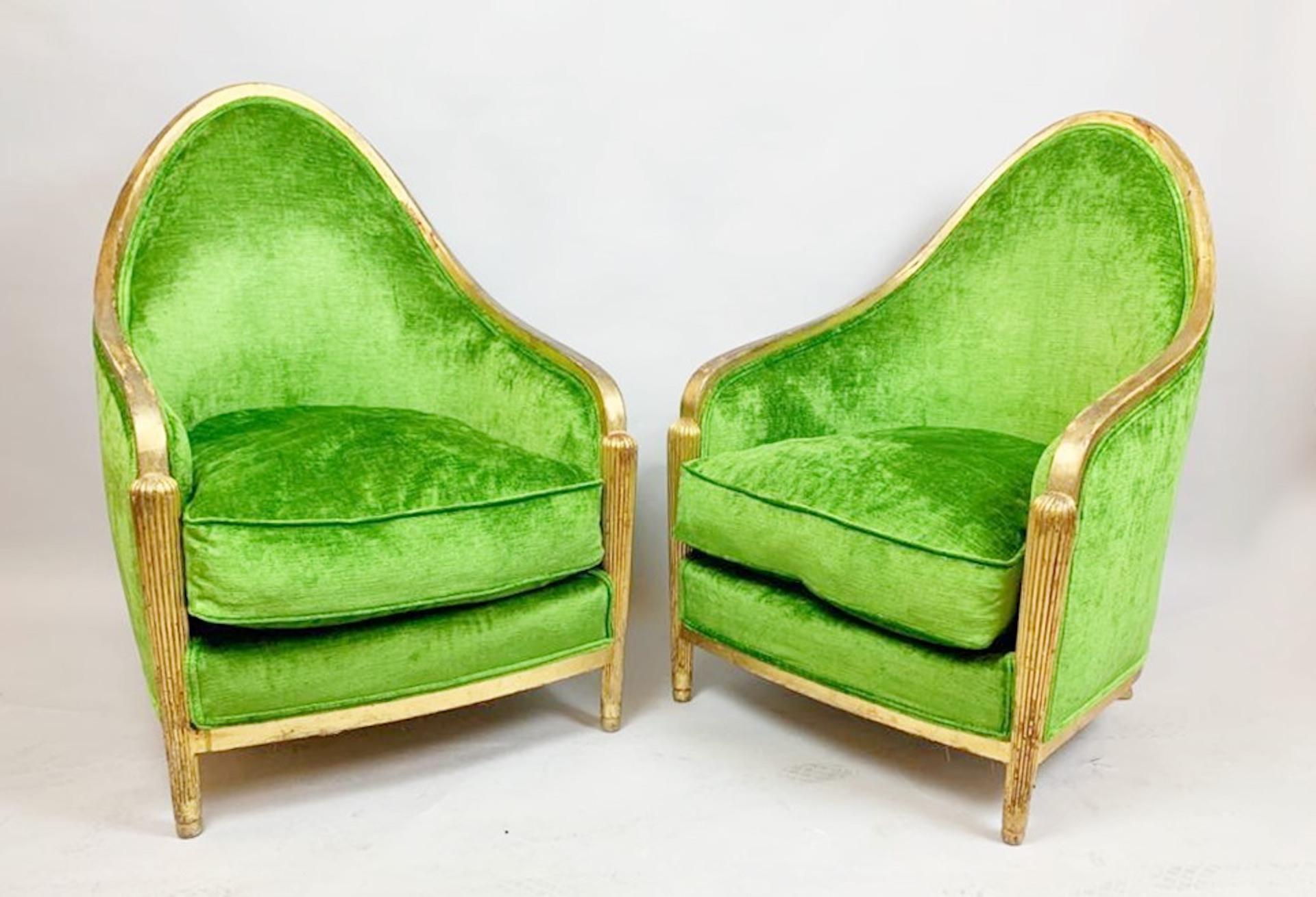 Pair of green velvet armchairs, Art Deco, France
New Upholstery.