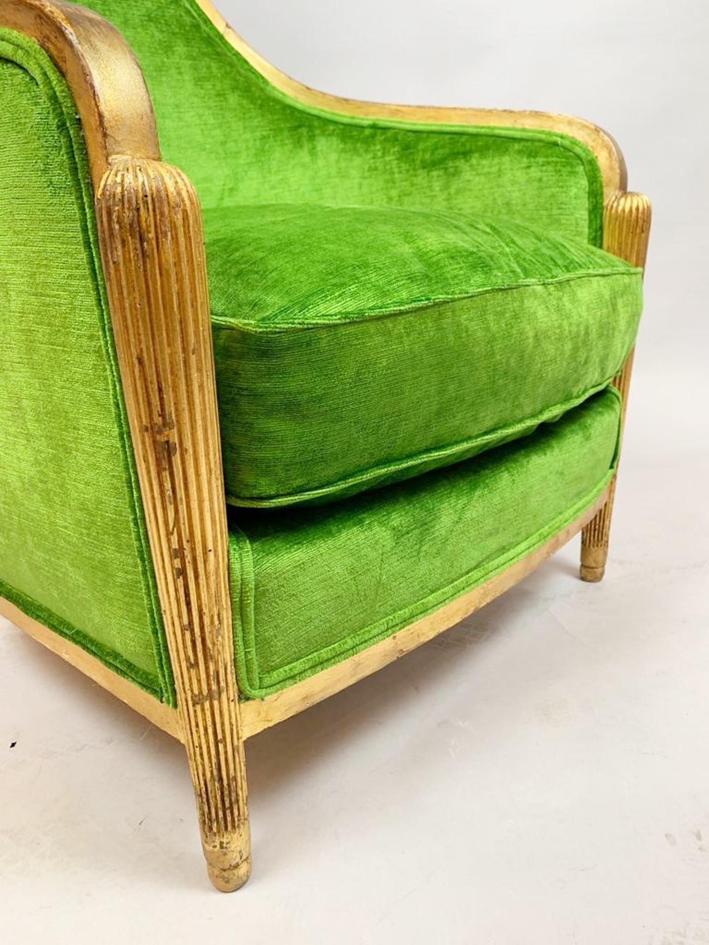 French Pair of Green Velvet Armchairs, Art Deco, France