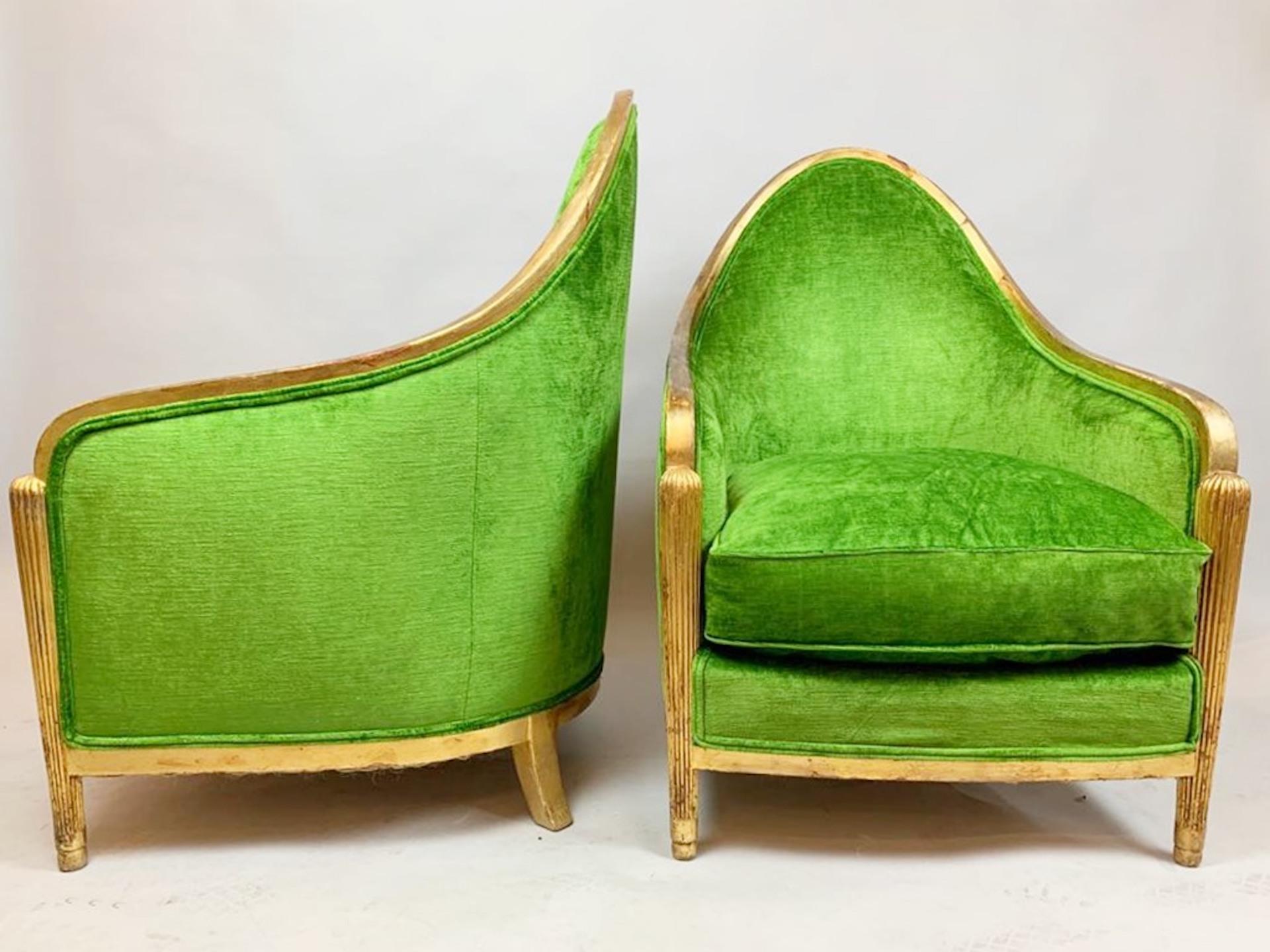 Pair of Green Velvet Armchairs, Art Deco, France In Good Condition In Brussels, BE