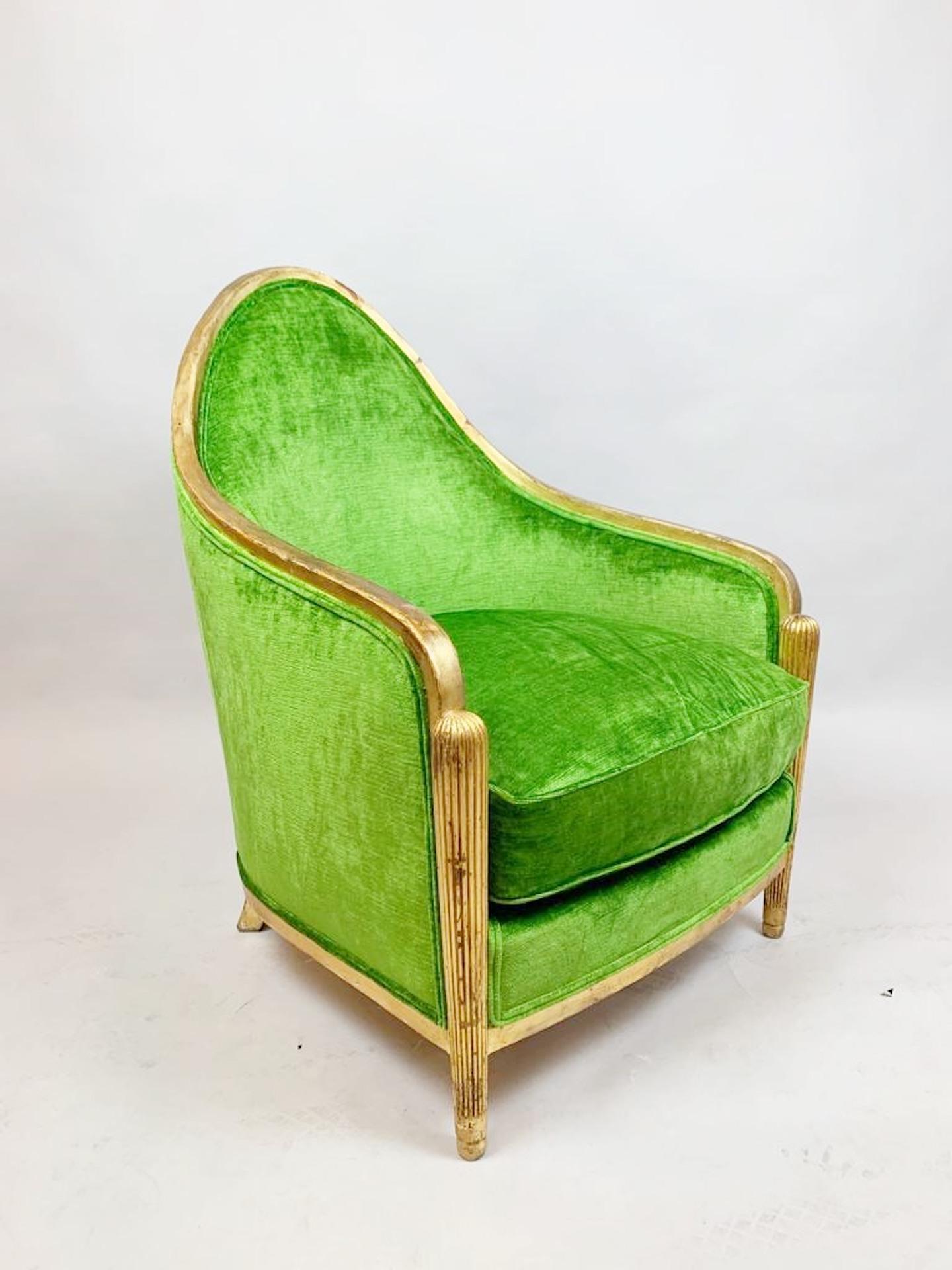 Early 20th Century Pair of Green Velvet Armchairs, Art Deco, France