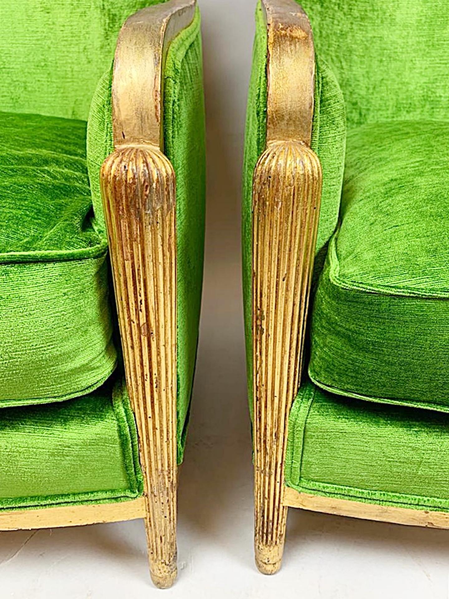 Pair of Green Velvet Armchairs, Art Deco, France 2
