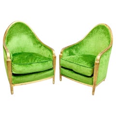 Antique Pair of Green Velvet Armchairs, Art Deco, France